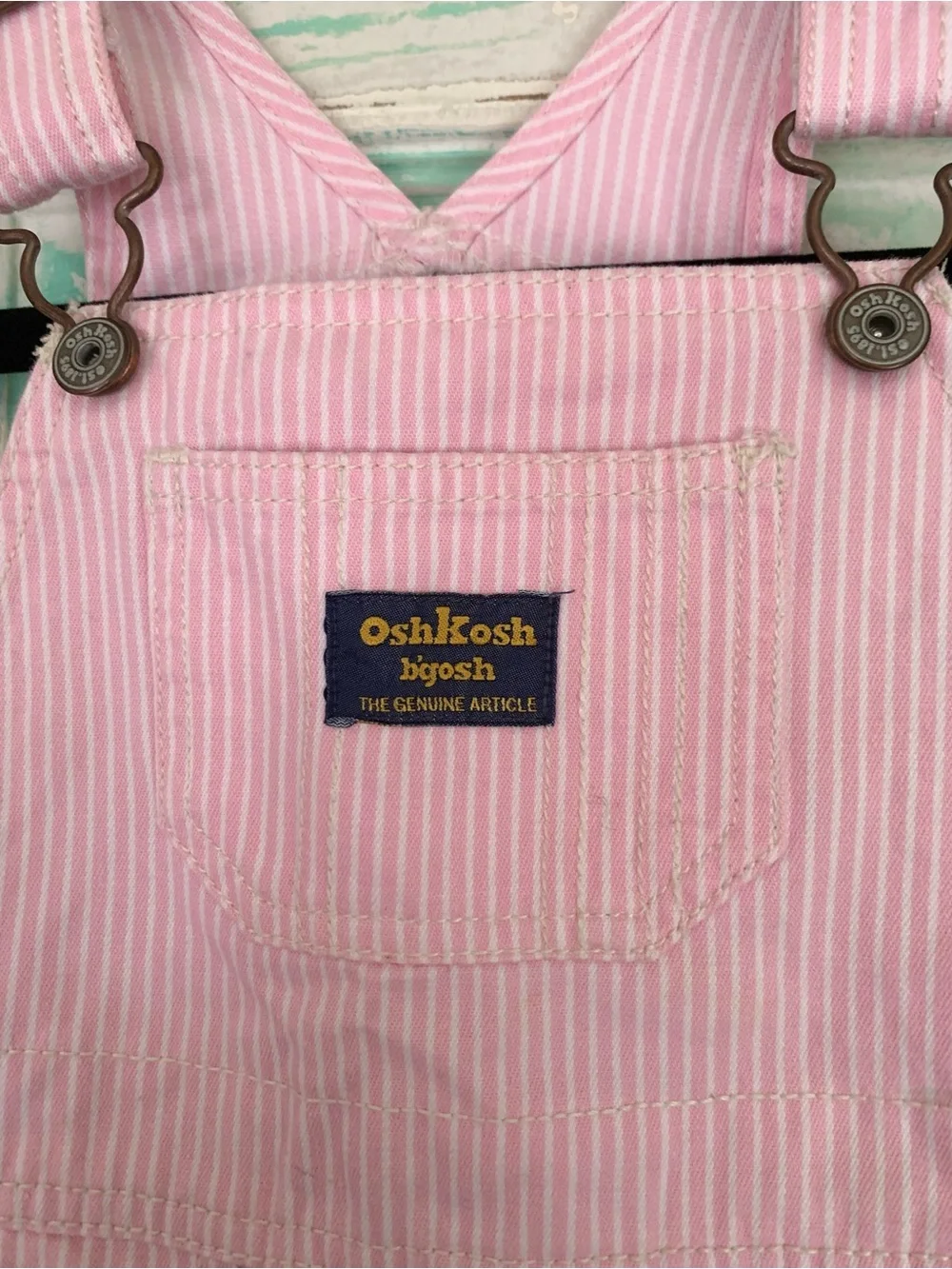 Vintage Oshkosh B’Gosh Pink & White Striped Denim Overalls 3T